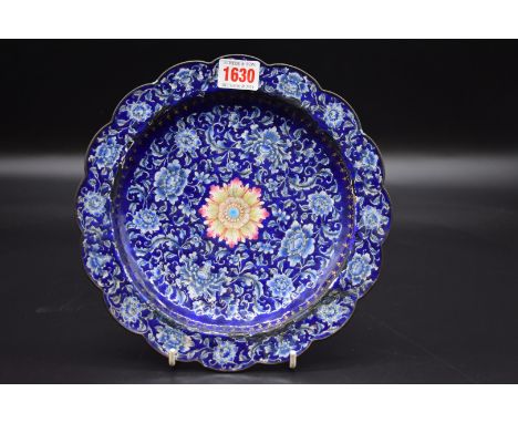 A Chinese Canton enamel dish,&nbsp;Qianlong, of shaped outline, 24cm diameter.&nbsp; 