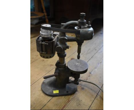An old pillar drill; together with a small chest of bits, tools and related. 