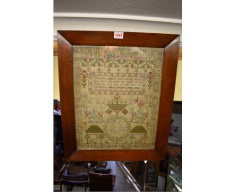 A 19th century verse sampler, by 'Mary Morton, Aged 12 Years', 41 x 32.5cm.&nbsp; 