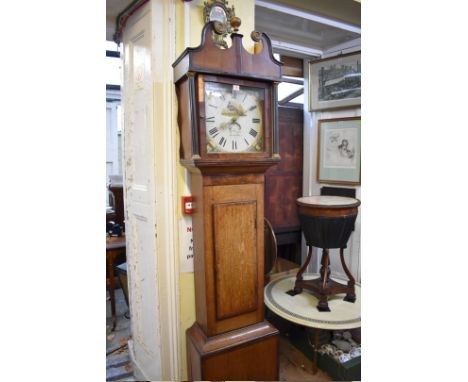 An 19th century oak, mahogany and walnut brass banded 30 hour longcase clock, with 12in square painted dial, 216cm high, with