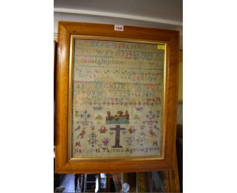 A 19th century needlework sampler, by 'Margaret Thomas, Aged 12 years', 41 x 32.5cm; together with another smaller example by