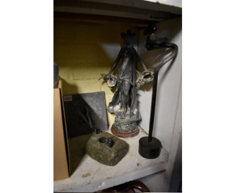 A small lead sundial,&nbsp;18cm wide; together with three other items. 
