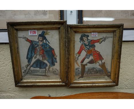A pair of 19th century tinsel prints,&nbsp;of 'Mr G Clair as Matthioli' and 'Mr Hicks as Robert Macaire', 20.5 x 16.5cm.&nbsp