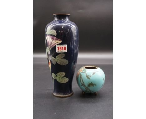 A Japanese cloisonne enamel vase,&nbsp;25cm high; together with another similar small ovoid vase, 9cm high, (lacking cover).&