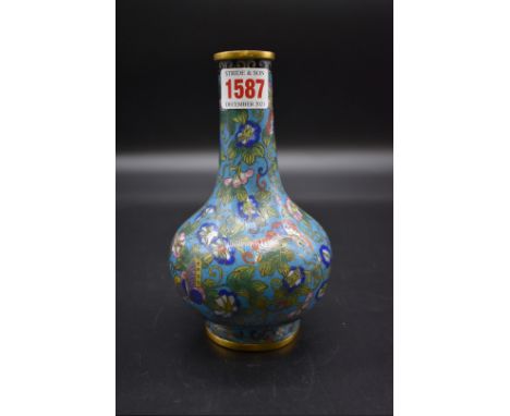 A Chinese cloisonne enamel vase, 18th/19th century, 17.5cm high, (dented).&nbsp; 