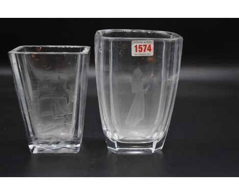 An Orrefors glass vase, 19.5cm high; together with another similar smaller example. (2) 