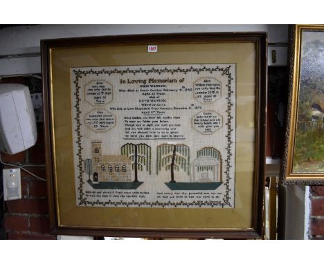 An unusual Victorian memoriam sampler, by Ann Jepson, 51.5 x 58cm. 