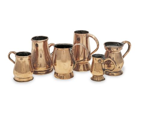 Six 18th and 19th century copper measures, one for Glasgow, another for Ayr CountyThe first 18th century and of baluster form