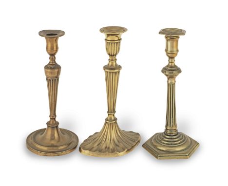 A rare George III brass alloy socket candlestick, circa 1760-80With loose hexagonal nozzle, moulded candle cup and seamed col