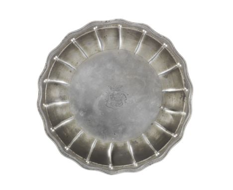 Of Jacobite interest: A rare, fine and large George II pewter strawberry dish, circa 1740-47The narrow eighteen lobed wavy ed