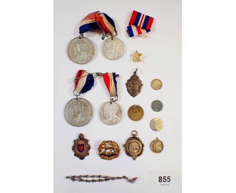 A Herefordshire army badge, various commemorative medals, silver medal etc. 