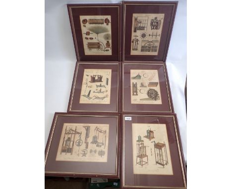 A set of six various patent engravings by J Pass including Fire Engine, Water Mills, Magnetism etc. 19 x 26cm 