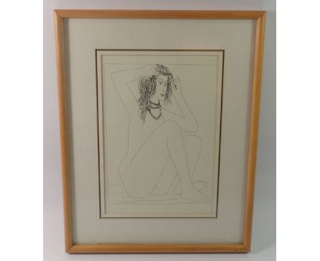 A print after Picasso, seated nude crowning herself with flowers, Vollande Suite 1956 Plate 2, 25 x 17cm 