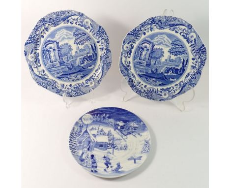 A pair of Spode Italian sandwich plates, 25.5cm diameter and a Santa plate 