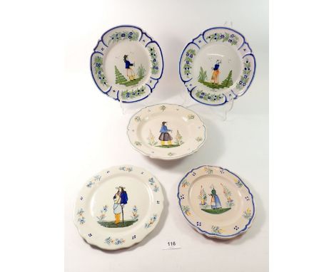 A collection of late 19th century/early 20th century Quimper plates, some signed Henriot &amp; HB 