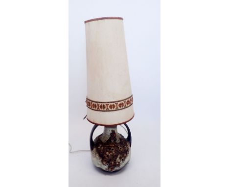 A large West German style 1960's pottery lamp with tall shade, 94cm high 