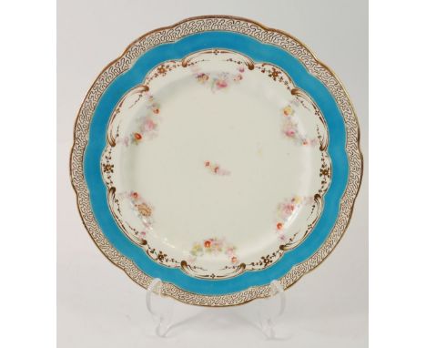 A Royal Worcester plate painted floral swags in turquoise border, 23cm diameter 