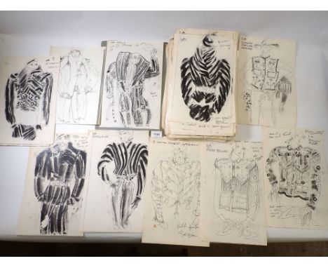 A large number of early 1970s photostated fashion drawings by fashion designer Leslie Poole RCA - 1940 