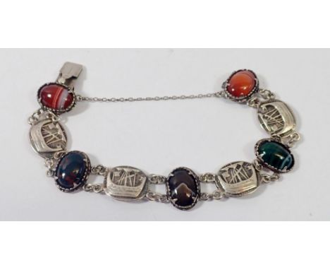 A silver Scottish Celtic bracelet set onyx 