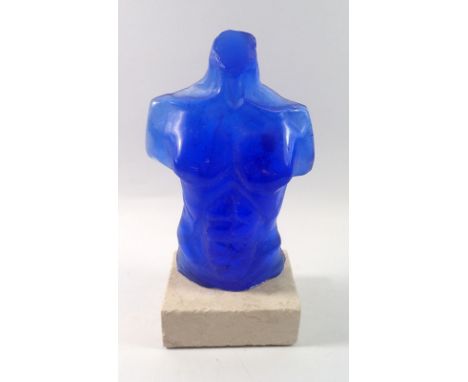 Isabel Mitchell glass sculpture blue torso, 29cm tall 