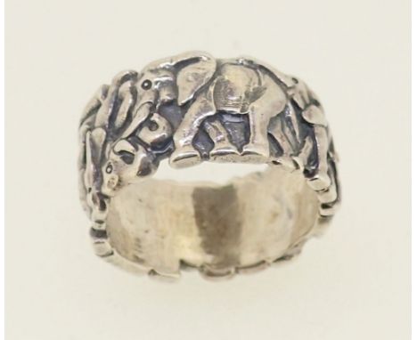 A silver elephant ring by Patrick Mavros, Zimbabwe, size H-I 