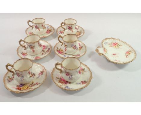 A Hammersley Dresden Sprays set of six coffee cups and saucers and a bon bon dish 