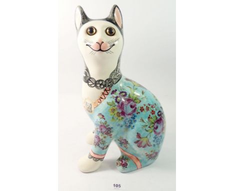 A Griselda Hill Wemyss cat with floral chintz decoration, 33.5cm 