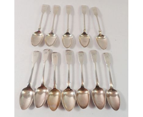 A set of seven silver teaspoons, London 1822 by William Theobalds and five tea spoons London 1856 by Elizabeth Eaton, total w