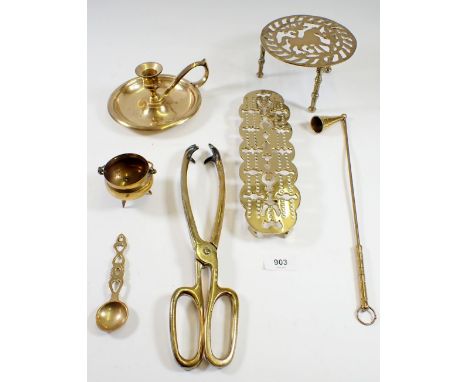 A collection of brass including cribbage board 