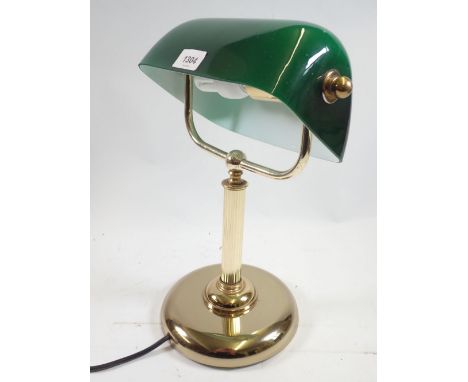 A brass desk lamp with green shade, 35cm tall 