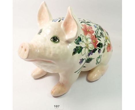 A Griselda Hill Wemyss large pig painted flowers, 38cm long 