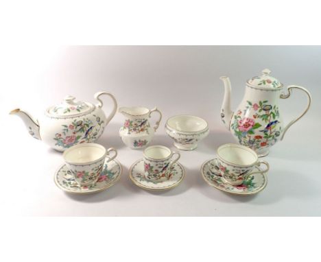 An Aynsley 'Pembroke' tea and coffee service comprising cake plate, six teacups (two cracked) and eight saucers, eight coffee