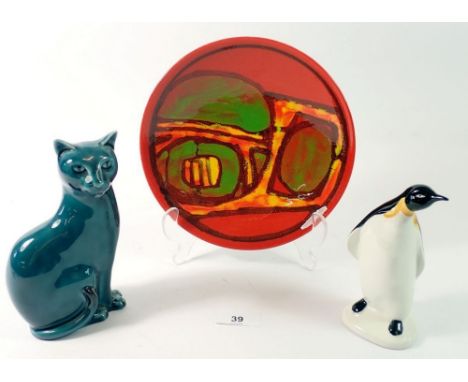 A Poole Aegean plate, 20cm diameter, a Poole penguin &amp; cat 