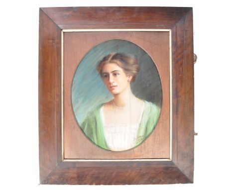 E. Paterson (1908) - a charming early 20th century Edwardian pastel portrait study of a young lady in typical period dress. S