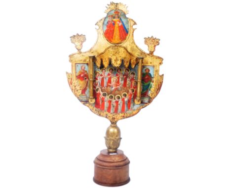 An antique 18th Century likely Austrian hand painted metal dual sided Religious Ecclesiastical processional banner with paint