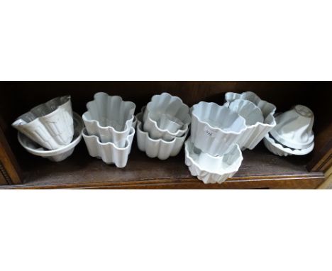 Various ceramic jelly moulds including Victorian and Shelley.