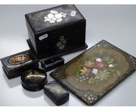 Russian lacquer box, snuff boxes, caddy, etc.