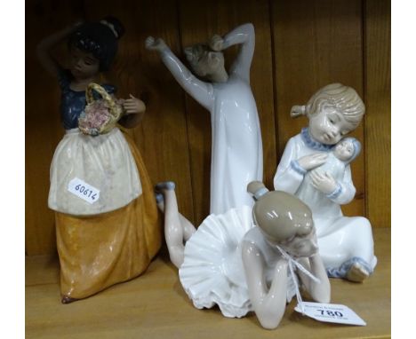 A Lladro studio figure, Lladro boy and 2 NAO girls.