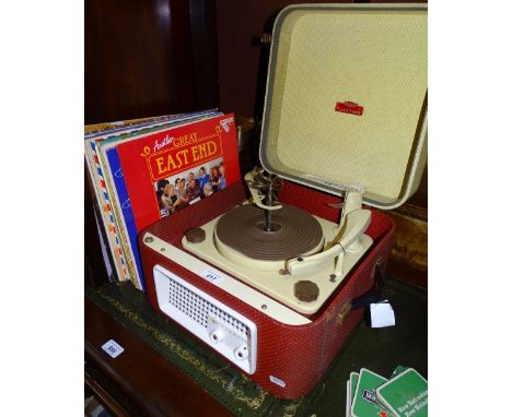 A Tunetime 1960s record player and a quantity of LPs