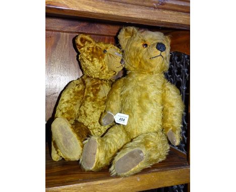 Vintage straw-filled gold plush teddy bear and another