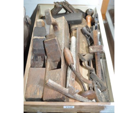 A tray of Vintage hand tools, woodworking planes, etc.