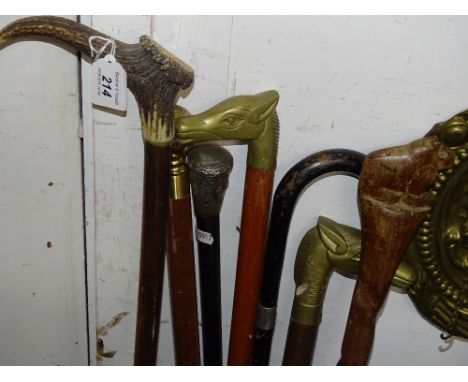 Horn handled walking stick and 6 others, (7).