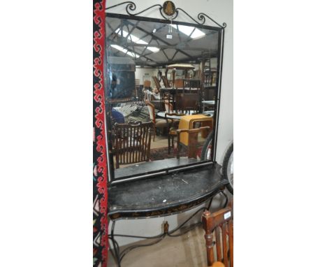 A black painted and gilded console table with similar mirror