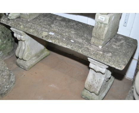 A rectangular 3-section garden concrete bench, length 110cm.
