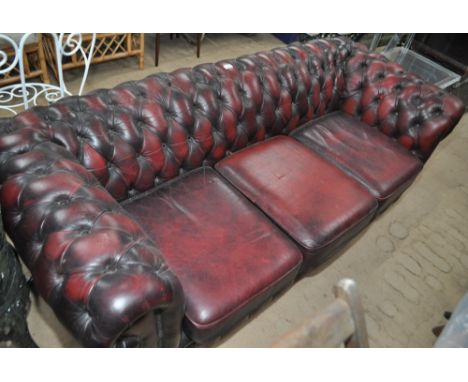 Red leather button back 3-seater Chesterfield sofa