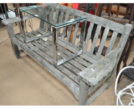 Weathered hardwood garden bench, width 153cm