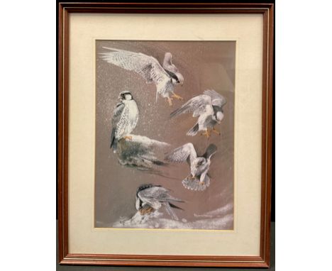 Polyanna Pickering (1942-2018), by and after, Peregrine Falcon taking prey, signed by the artist to mount, limited edition nu