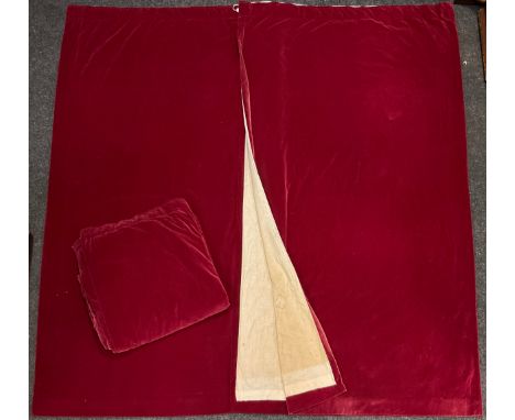 A pair of Red Velvet fully lined curtains, bespoke made, with heading tape, 214cm drop x 228cm width;  a single red velvet cu