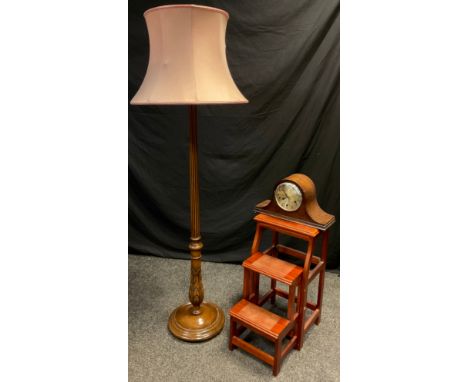 A set of metamorphic library steps, 69cm high;  mid 20th century standard lamp, turned and reeded column, circular base 162cm