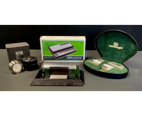 A Settelaghr silver cased pen and pencil set, cased,  Concord Clock,  Rolls Royce Olympus blade section from a 593-610 turbo 